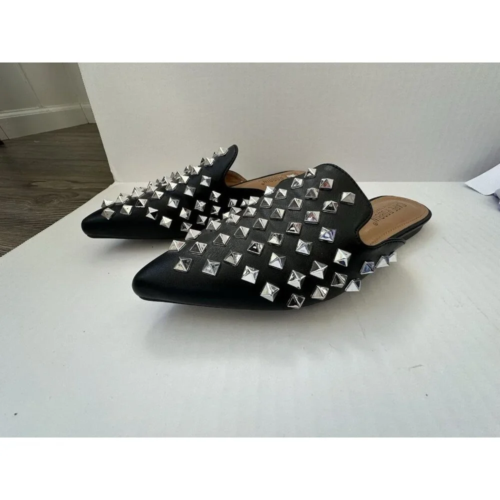 Cape Robbin Enny Silver Studded Mules Black Women SZ 6.5 - Picture 2 of 4
